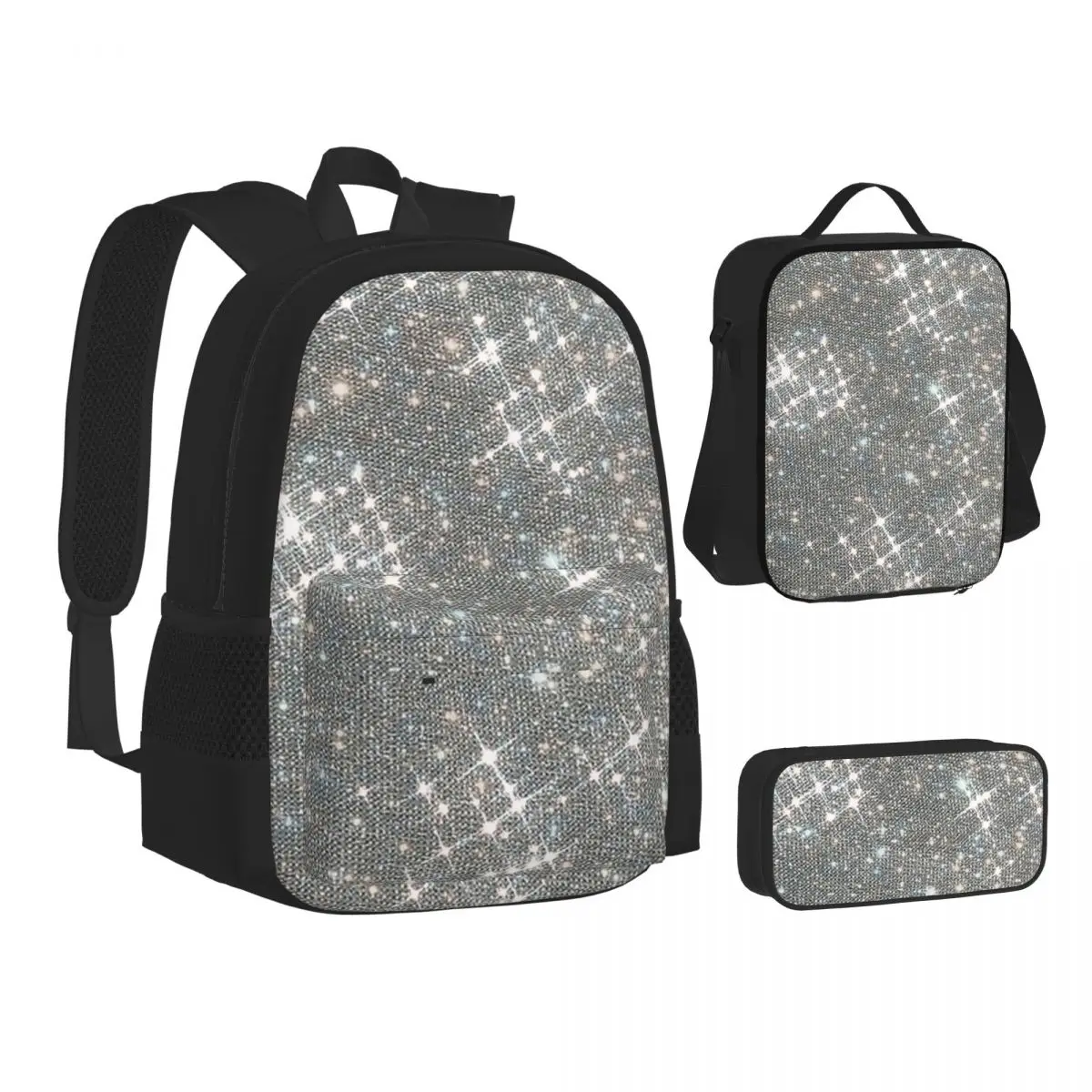 All That Glitters Backpacks Students Bookbag School Bags Children Rucksack Lunch Bag Pen Bag Three-Piece Set