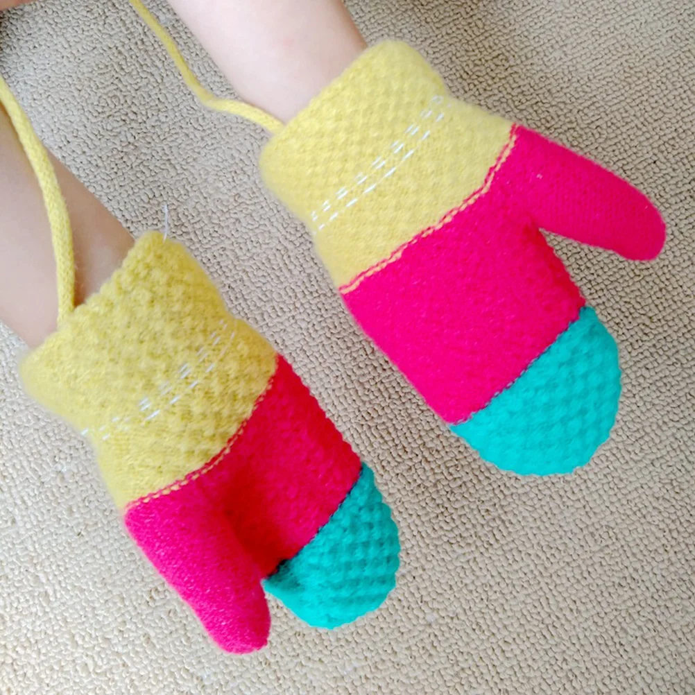 

4pcs Cartoon Winter Warm Gloves For Kids Neck Hung Full Finger Mittens Unisex Portable Anti-Scratch Compact Warm Small Gift