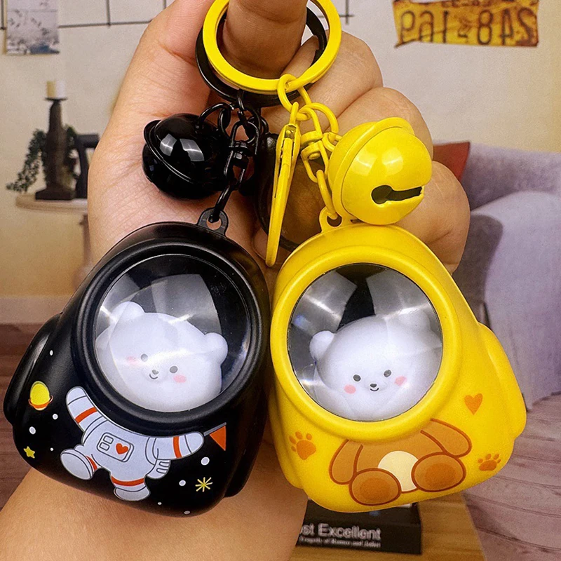 Creative Romantic Starry Sky Backpack Cute Little Bear Cat Glowing Small Night Light Astronaut Keychain Car Bag Small Pendant