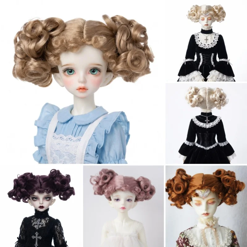 1/8 1/6 1/4 1/3 Doll Hair  JD087 Double Twins Curls Bows with the Curls forehead bangs  OB11 YOSD MSD SD DODO Doll Wigs