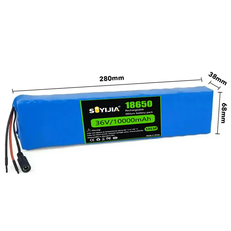 36V 10Ah Rechargeable Lithium Battery, 10S3P 1000W 18650 Battery Pack, Modified 36V Electric Scooter Battery with BMS, XT60 JST