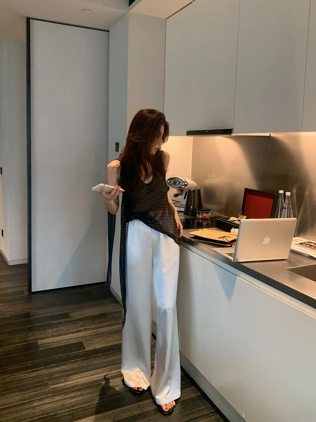 

Dragon Xier Simple Elegance Casual Pants Women's Lazy Style H-Shape Meat Conceal Slim Straight Drapey Long Trousers