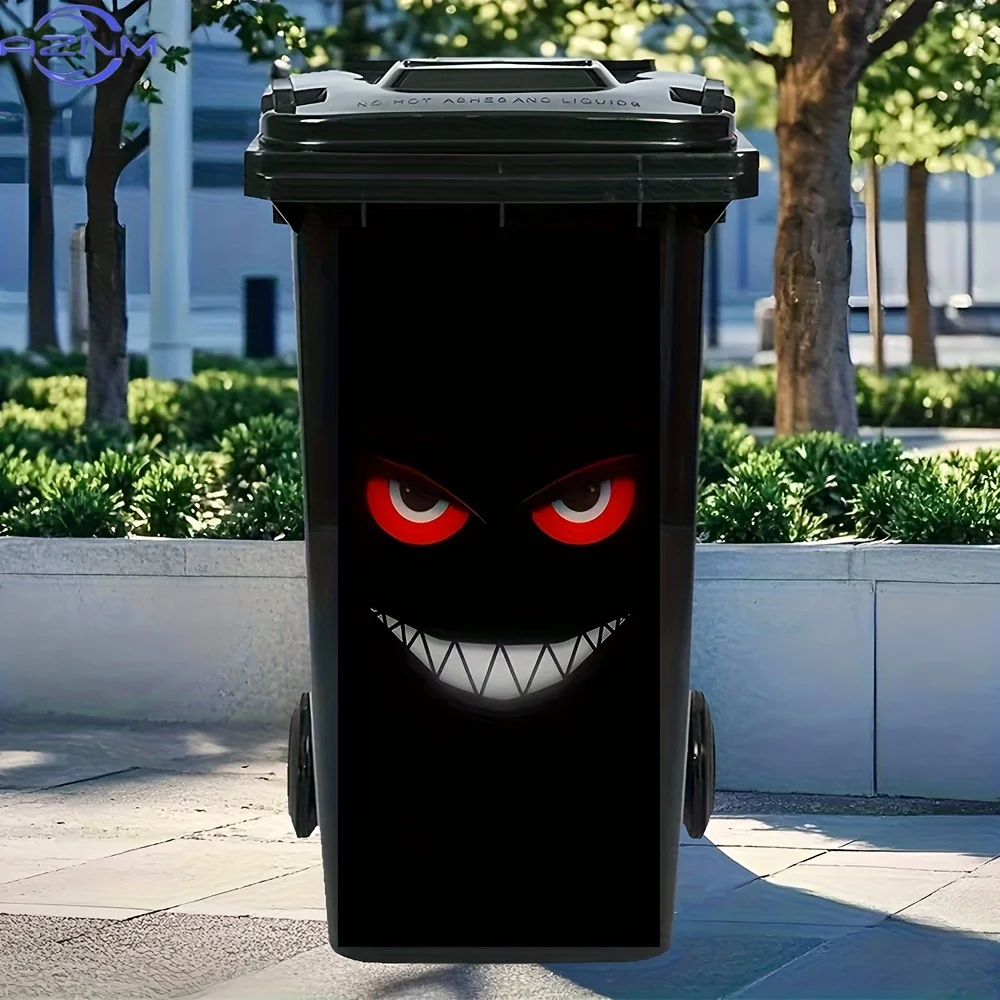 1pc. Sinister Face with Red Eyes Trash Can Sticker - Menacing Evil Gaze, Large Horror Decoration (30.99x70.0cm), Self-Adhesive