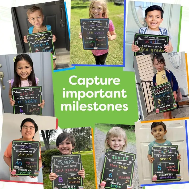 School Sign Wooden 1st Day Of School Board Double-Sided Photo Prop Sign Educational Posters Reusable Math Posters Chalkboard