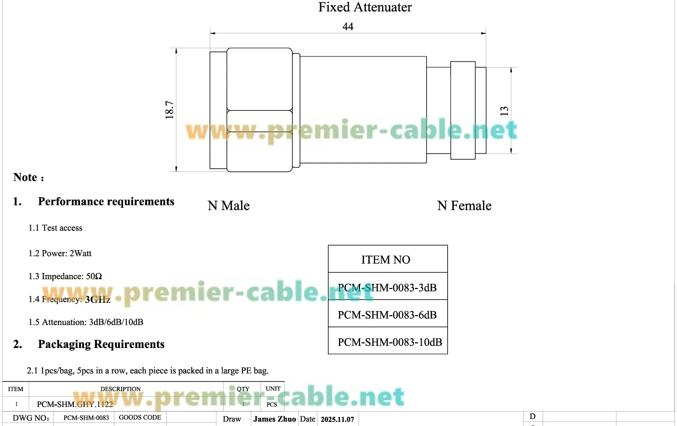 3dB 6dB 10dB 2W N-Typ HF-Dämpfer 2W 50 Ohm N-Stecker auf N-Buchse Fester Koaxial-Dämpfer DC-3GHz für Antennenradio, SDR, WLAN – Detail 1
