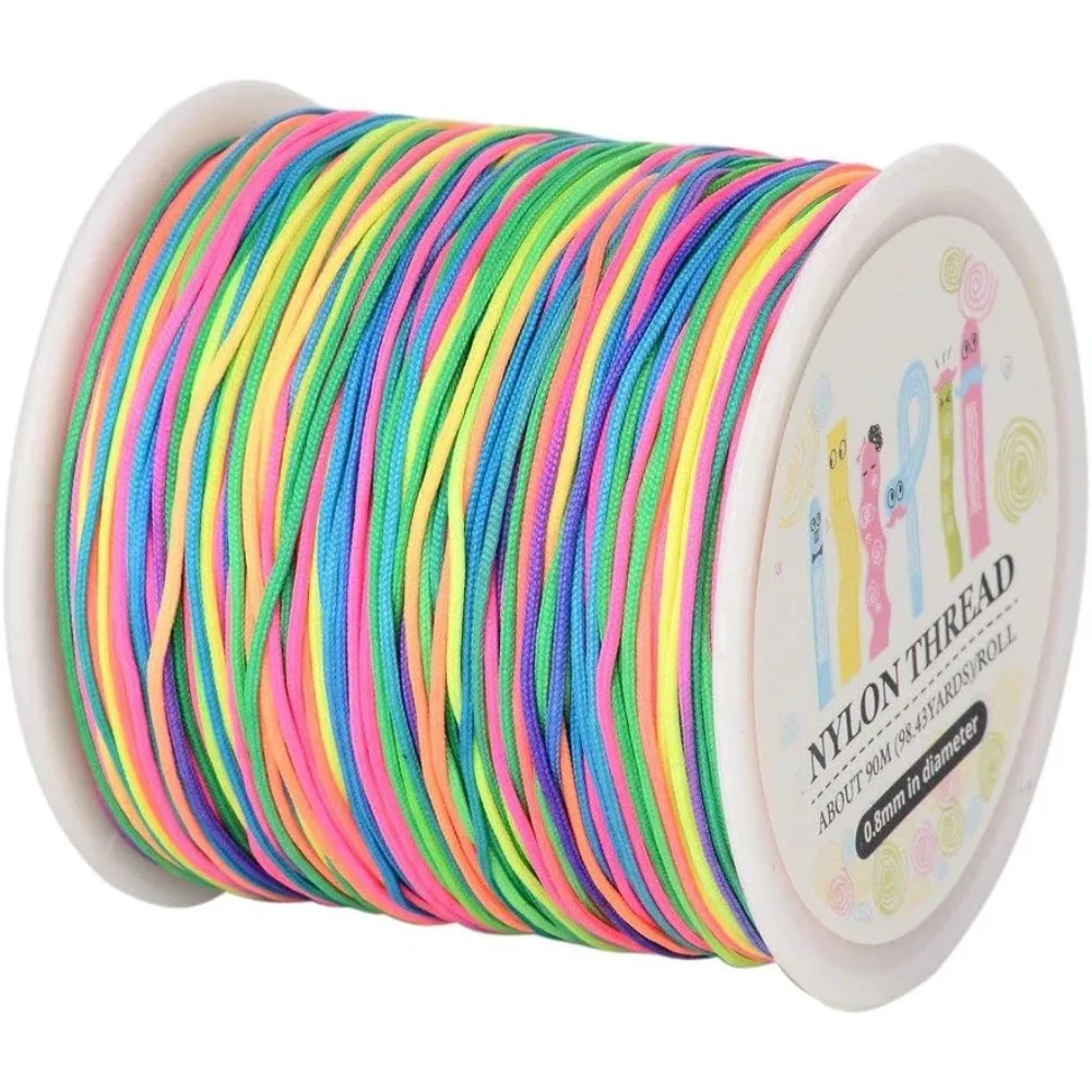 About 98 Yards Rainbow Nylon Craft Thread Cord 0.8mm Satin Trim Cord Chinese Knotting Beading Cord for DIY Jewellery