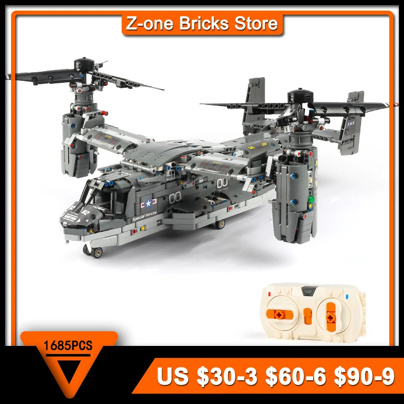 

1685 PCS WW2 High-tech Military Weapon V-22 Osprey Airplane Remote Control Model Building Blocks Bricks For Kids Boy Gifts 42113