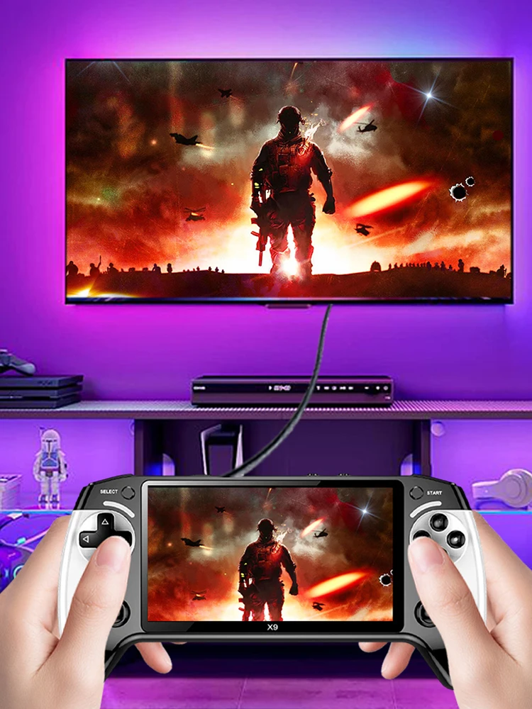 5.5 بوصة HD شاشة X9 وحدة تحكم ألعاب ريترو محمولة 1500 مللي أمبير بطارية كبيرة نوع C شحن أزرار كريستال أجهزة متعددة الوظائف