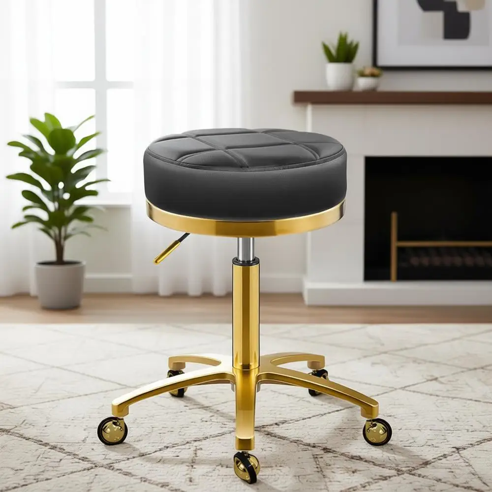 Adjustable Height Swivel Stool with Wheels for Office, Massage, and Pedicure (Black, No Back)