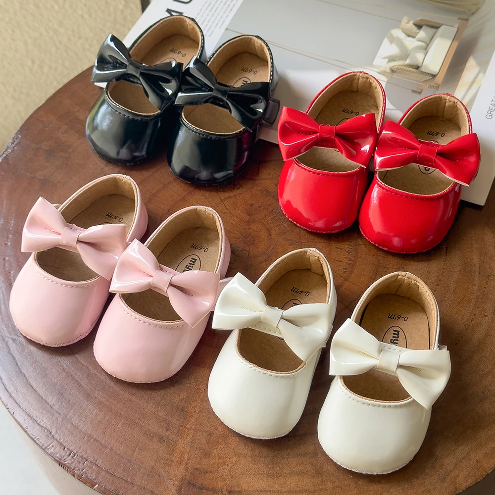 Newborn Baby Shoes Infant Girls Shoes PU Anti-slip Bowknot Classic Princess Dress Shoes Toddler First Walker Crib Shoe