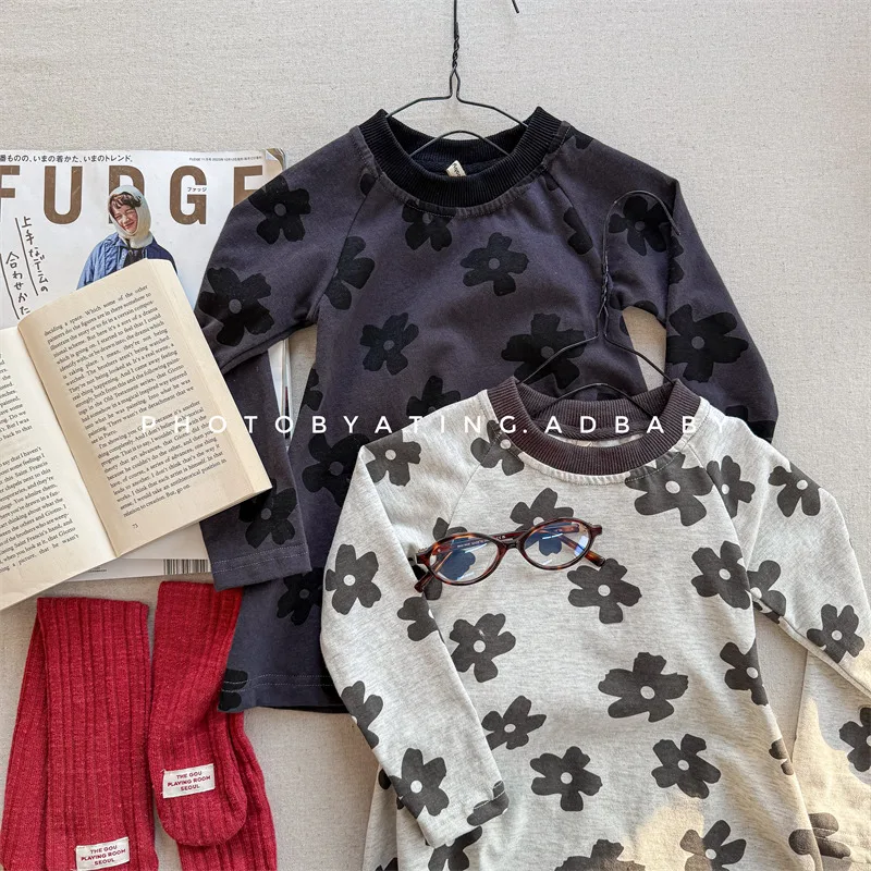 

2025 Autumn New Children Long Sleeve T Shirts Cotton Girls Flower Print Bottoming Shirts Toddler Baby Casual Tops Kids Clothes