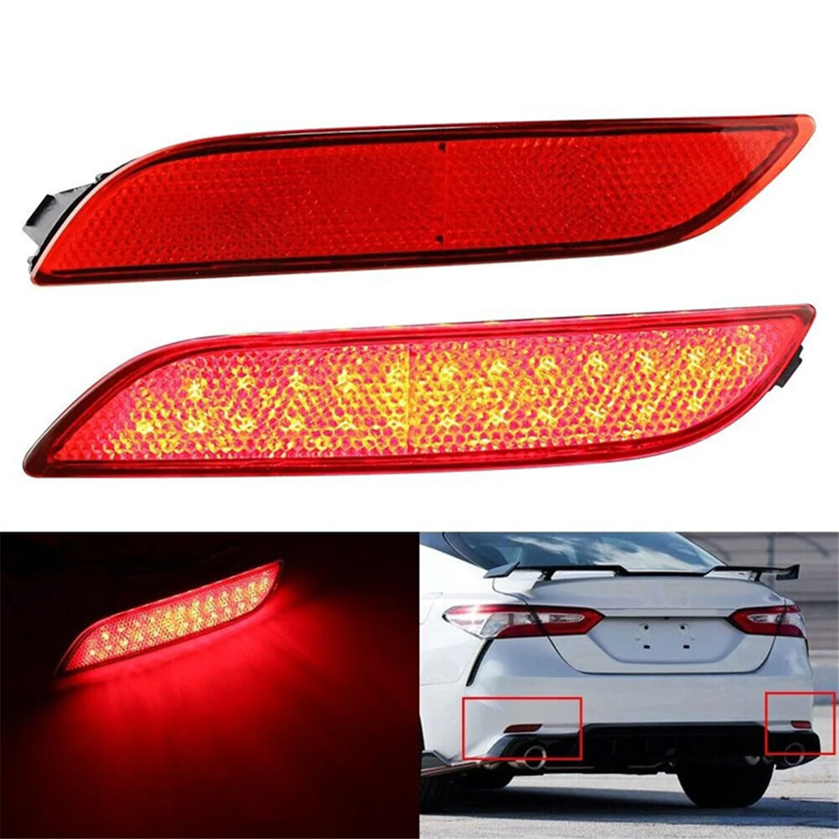 Car Rear Bumper Reflector Light TO1185110 TO1184110 Tail Bumper Reflector Light for Toyota Camry 2018-2023 Red