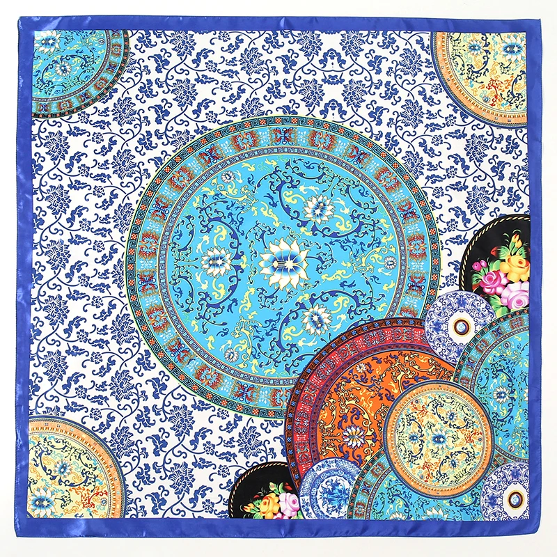 Fashion Square Silk Scarf Women Luxury Brand Satin Print Hijab Scarves Pareo Bandana Female Shawl Wrap Headband Foulard 90*90cm image 5