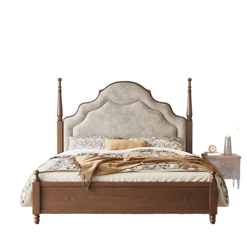 Master bedroom double bed walnut color, bedside simple wedding bed