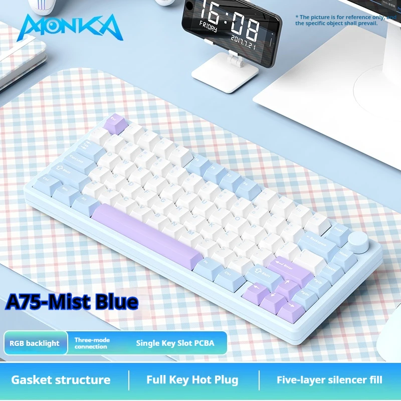 Imagem -02 - Teclado Mecânico sem Fio Bluetooth Personalização de Junta Hot Swap Rgb Escritório Jogos Presente Modo Monka-a75pro