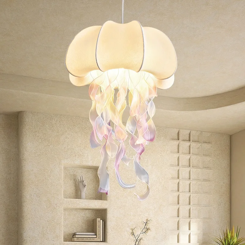 

Nordic Chandeliers Living Room Silk Lamps Umbrella Jellyfish Shaped Chandeliers Design Dining Table Lighting Bedroom Decoration