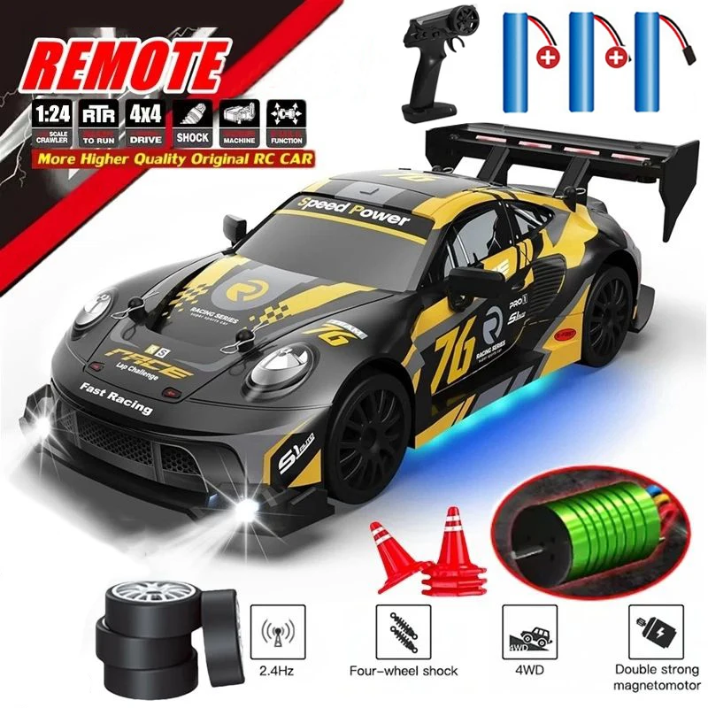 

Радиоуправляемая дрифт-машинка 4WD 1:24, скорость 20 км/ч, высокоскоростной полноприводный (4x4) радиоуправляемый автомобиль, модель транспортного средства, электронная игрушка для детей, подарок