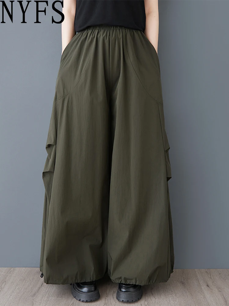 

NYFS 2025 New Spring Summer Drawstring Trouser Feet Woman Pants Loose Plus size Trousers Elastic Waist Wide Leg Pants