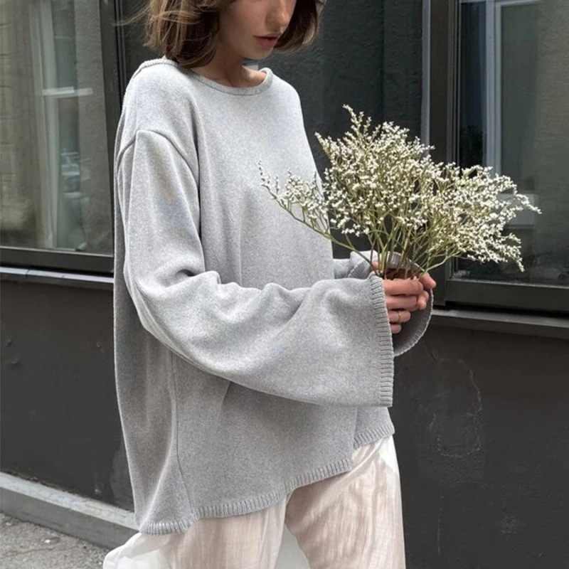 DemoRave Gestrickte Backless Pullover Frauen Sexy Elegante Lose Langarm Pullover Herbst Ästhetischen Casual Solide Strickwaren Weibliche