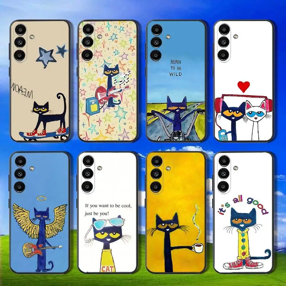 

P-Pete Cat Cute Phone Case For Samsung Galaxy A13,A21s,A22,A31,A32,A52,A53,A71,A80,Soft Black Shell