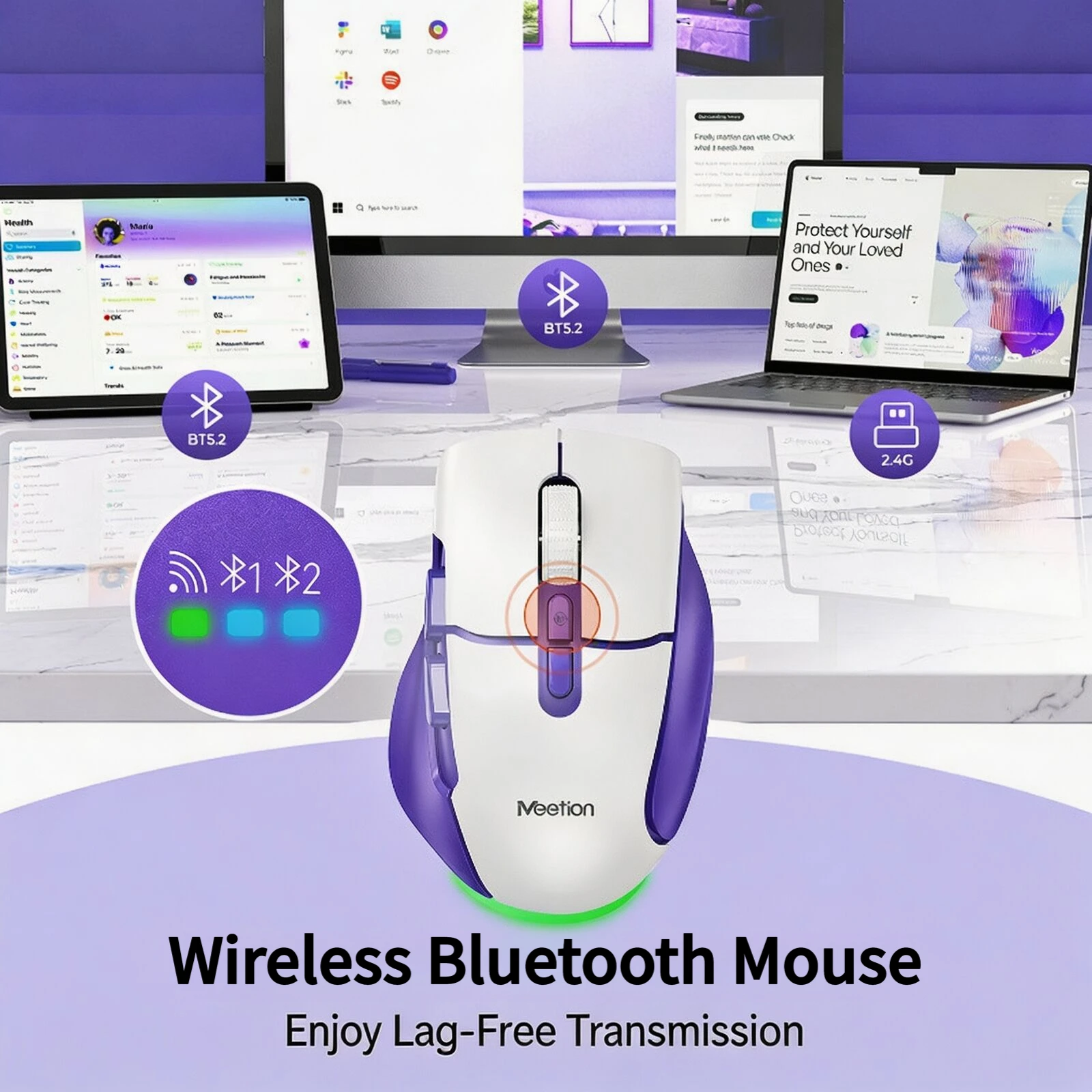 Wireless Dual Mode Mouse 2.4G Bluetooth Rechargeable Backlight 4 Speed DPI Adjustable 7 Multi-function Keys Gaming Office Mice