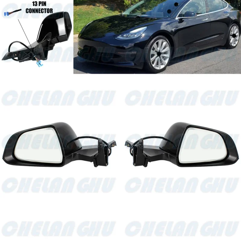 

For Tesla Model 3 2017 2018 2019 2020 1 Pair 13 Pins Black Painted Auto Dimming Memory Power Fold Reversing Mirror Assembly