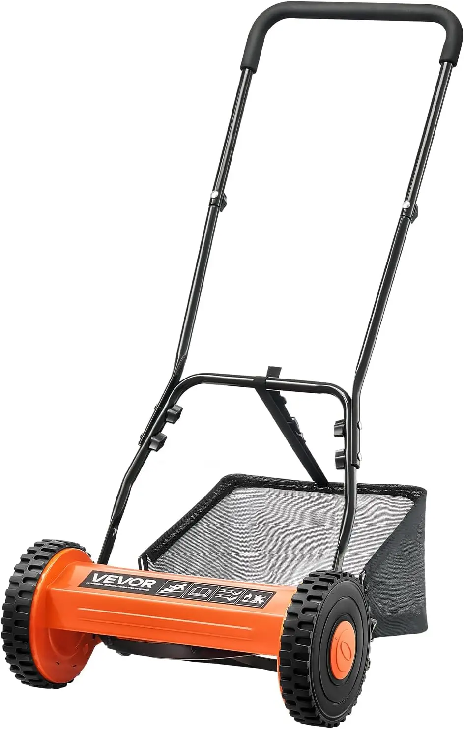 

14 Inch Manual Push Reel Mower, 5 Blades, Adjustable Height 0.6-1.75 in, with Grass Catcher for Lawns and Courtyards