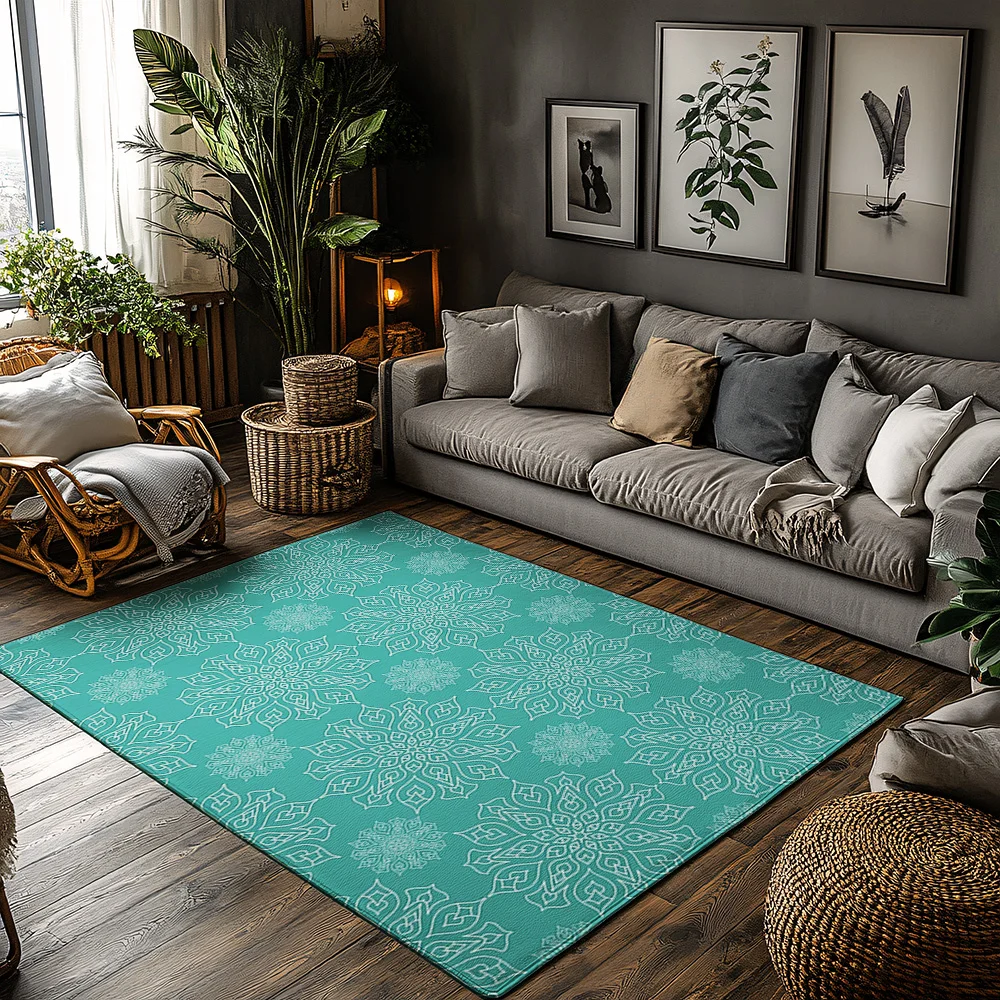 

Stylish Mandala Area Rug Non-Slip Floor Mat Home Decor Living Room Bedroom Carpet Bohemian Patterned Rug Washable Floor Covering