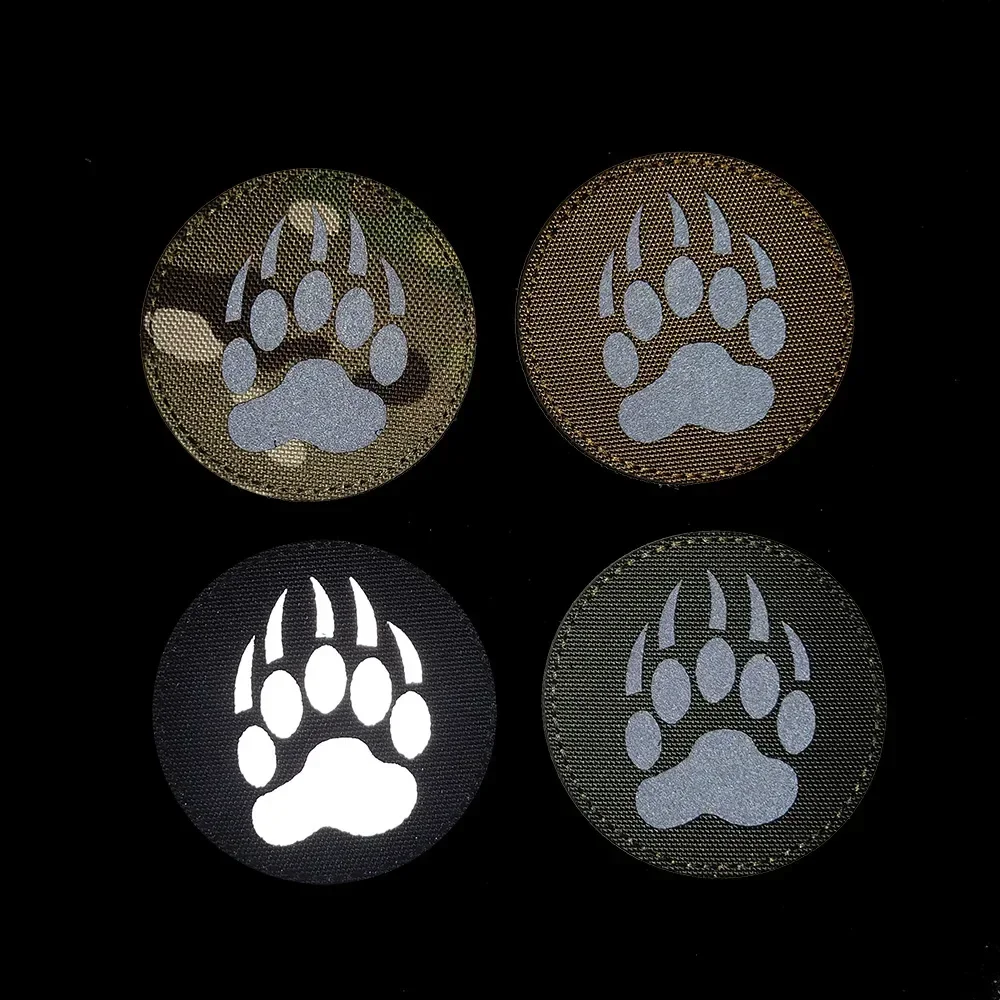 Bear Paw Morale Badge Infrared Reflection Hook and Loop Patches Tactical Armband Outdoor Equipment Backpack Decoration Stickers