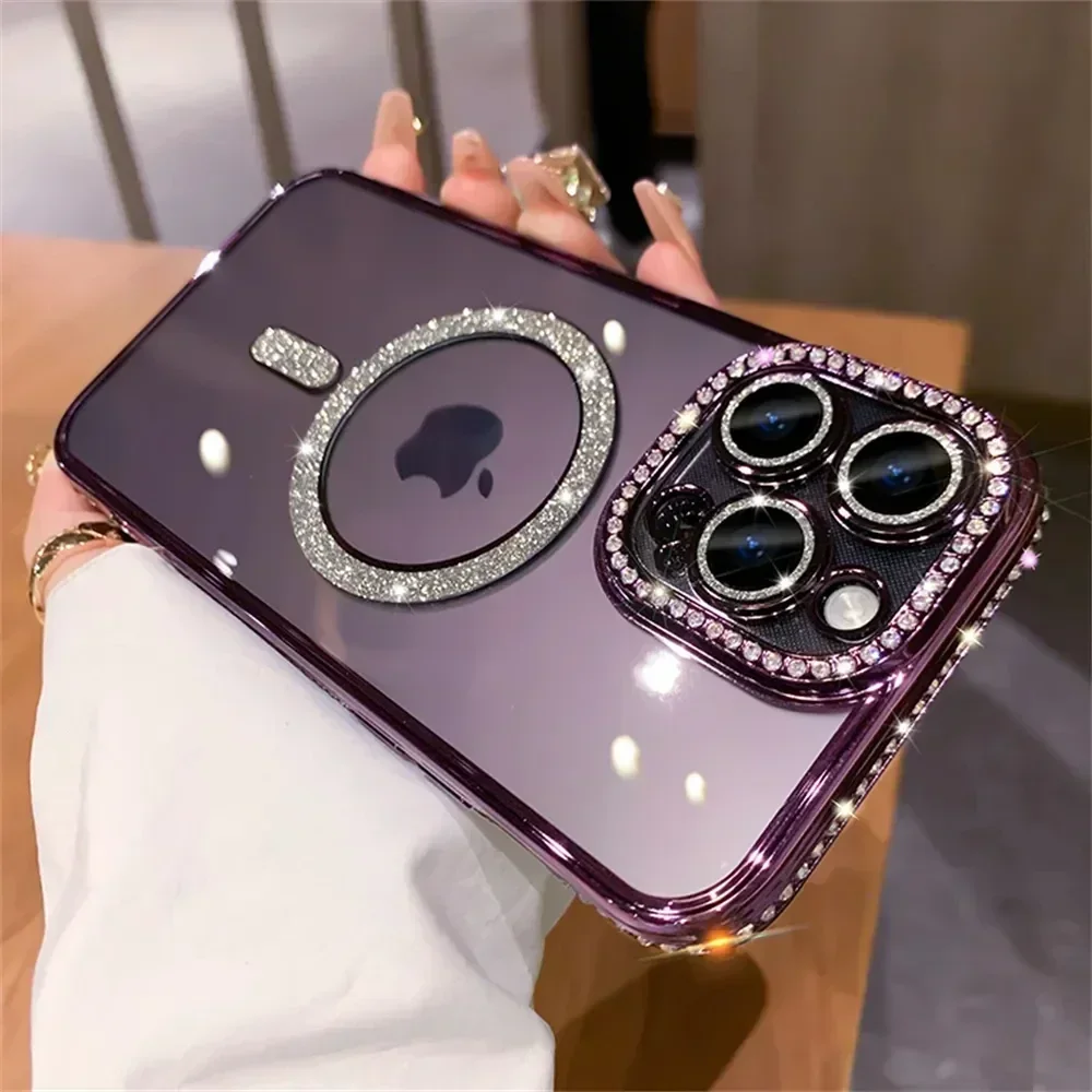 Neue, modische, glitzernde, transparente Hülle mit Diamant-Optik für iPhone 18 Pro Max, 17, 16, 15, 14, 13, 12 – magnetische Schutzhülle mit kabelloser Ladefunktion. – Detail 7
