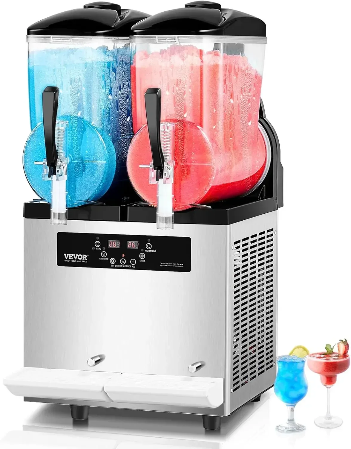 VEVOR Commercial Slushy Machine, 12Lx2 Double Tank Frozen Drink Machine, 96 Cups Stainless Steel Margarita Smoothie Frozen Drink