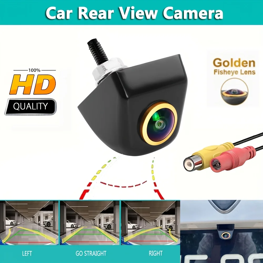 Goldene Fisheye-Rückfahrkamera HD Universelle Metallgehäuse-Rückfahrkamera mit Dynamischer Trajektorie Bewegliche Anführungslinie für Einparkhilfe
