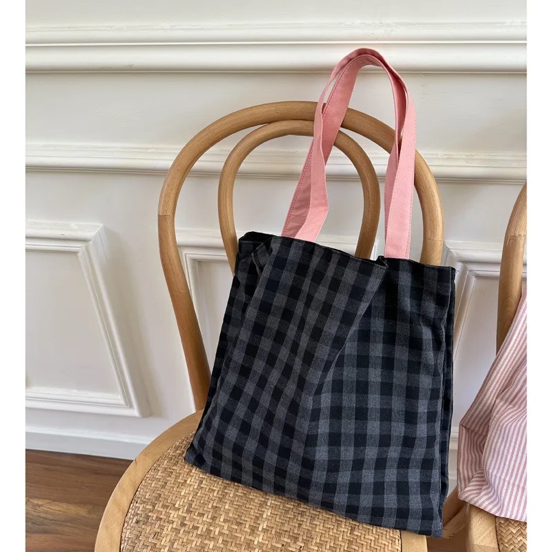 Women Shoulder Bags 2023 New Fashionable Plaid Cloth Bag Striped Tote Bag Casual Simple Work Handbag for Women Office