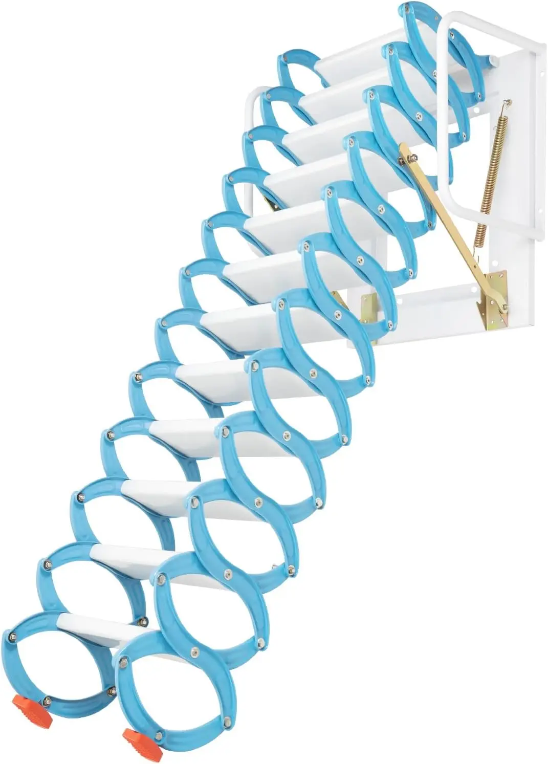 Pull Down 12 Steps Attic Stairs, Alloy Attic Access Ladder Blue Pulldown Attic Stairs Wall-Mounted Folding Stairs For Attic