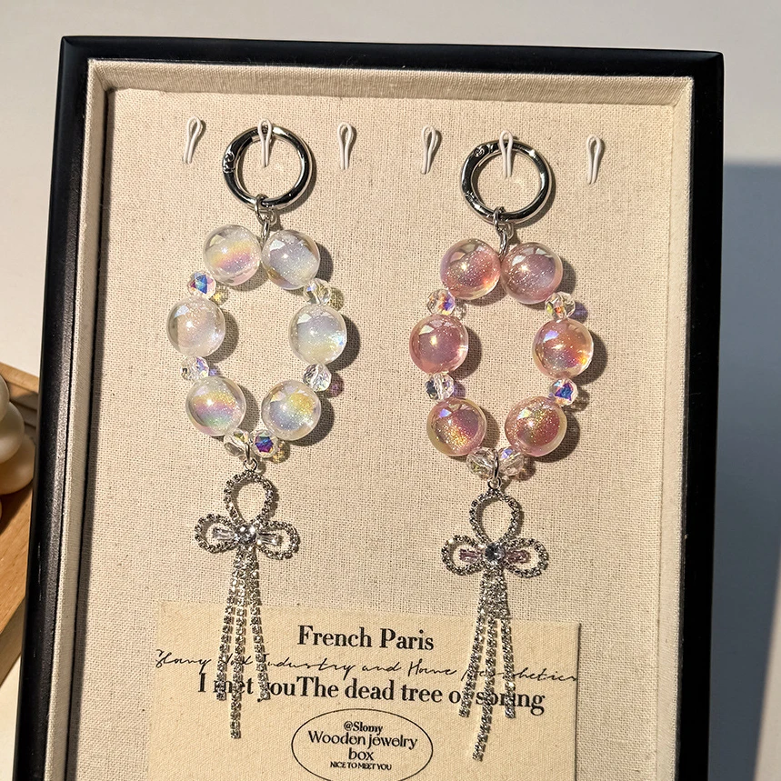 

Shining Star Bead Phone Chain Keychains Girls Transparent Crystal Exquisite Elegant Pendant Bag Charms Decoration Hangings Gifts
