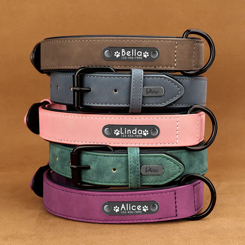 Dog Collars Personalized Custom Leather Dog Collar Name ID Tags For Small Medium Large Dogs Pitbull Bulldog Beagle Correa Perro - Image 2