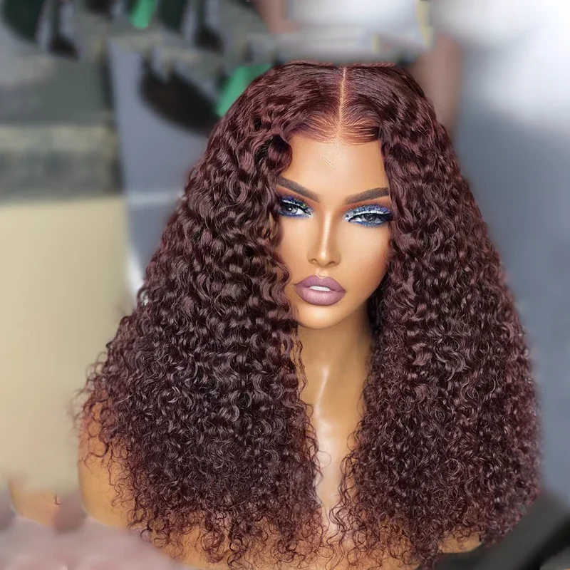 

26 дюймов 180 Плотность Кудрявый Прямой Бордовый Предварительно Сорванный Парик Фронта Шнурка Ежедневно Длинный Мягкий Натуральный Парик Волос Для Чернокожих Женщин Детские Волосы