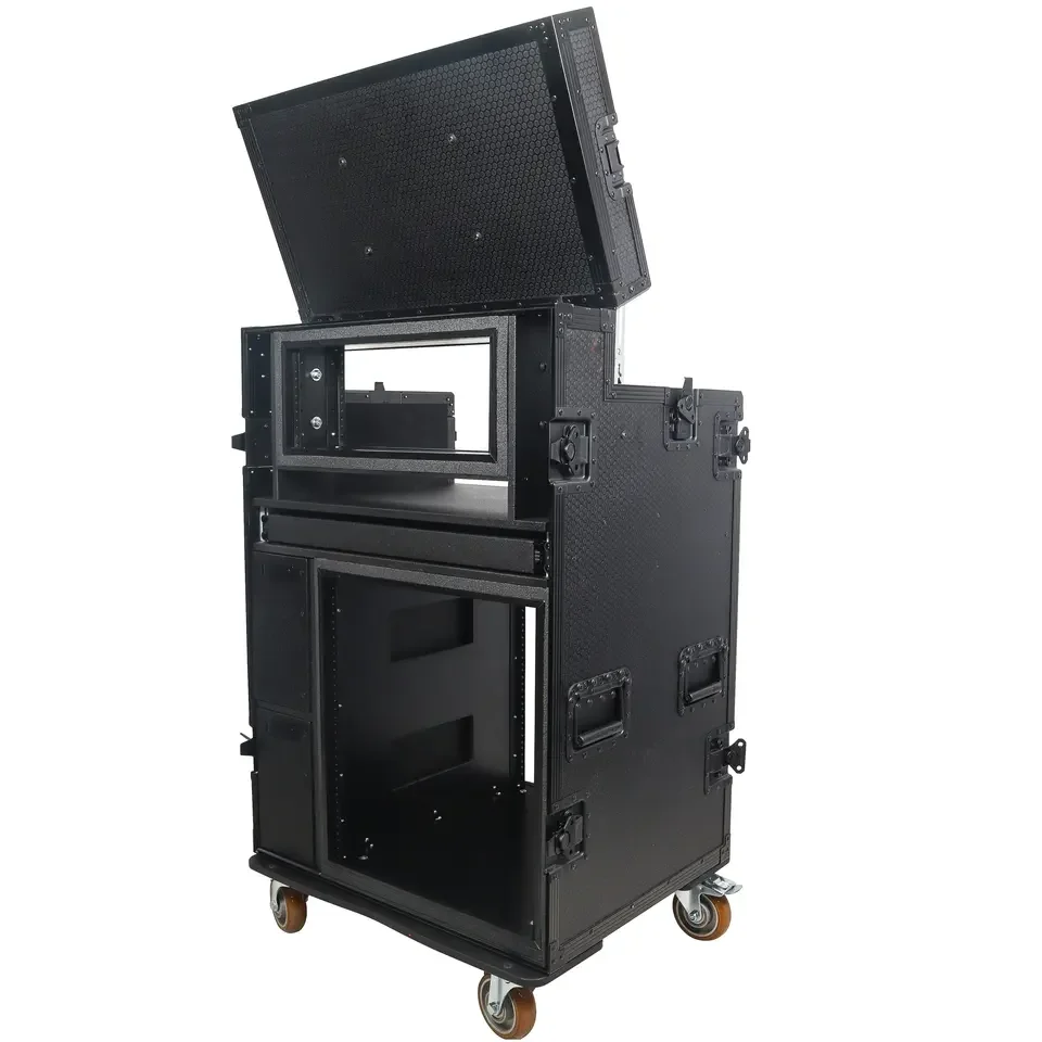 Mobile AV Broadcasting Streaming Recording Studio Workstation Flight Case With 4U Top 12U Bottom For Broadcast Video