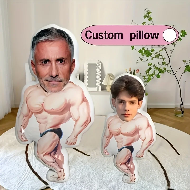 Custom Face Pillow Personalized Photo Funny Muscular Man Body Shaped Cushion Strong Bodybuilding Plush Gift for Him