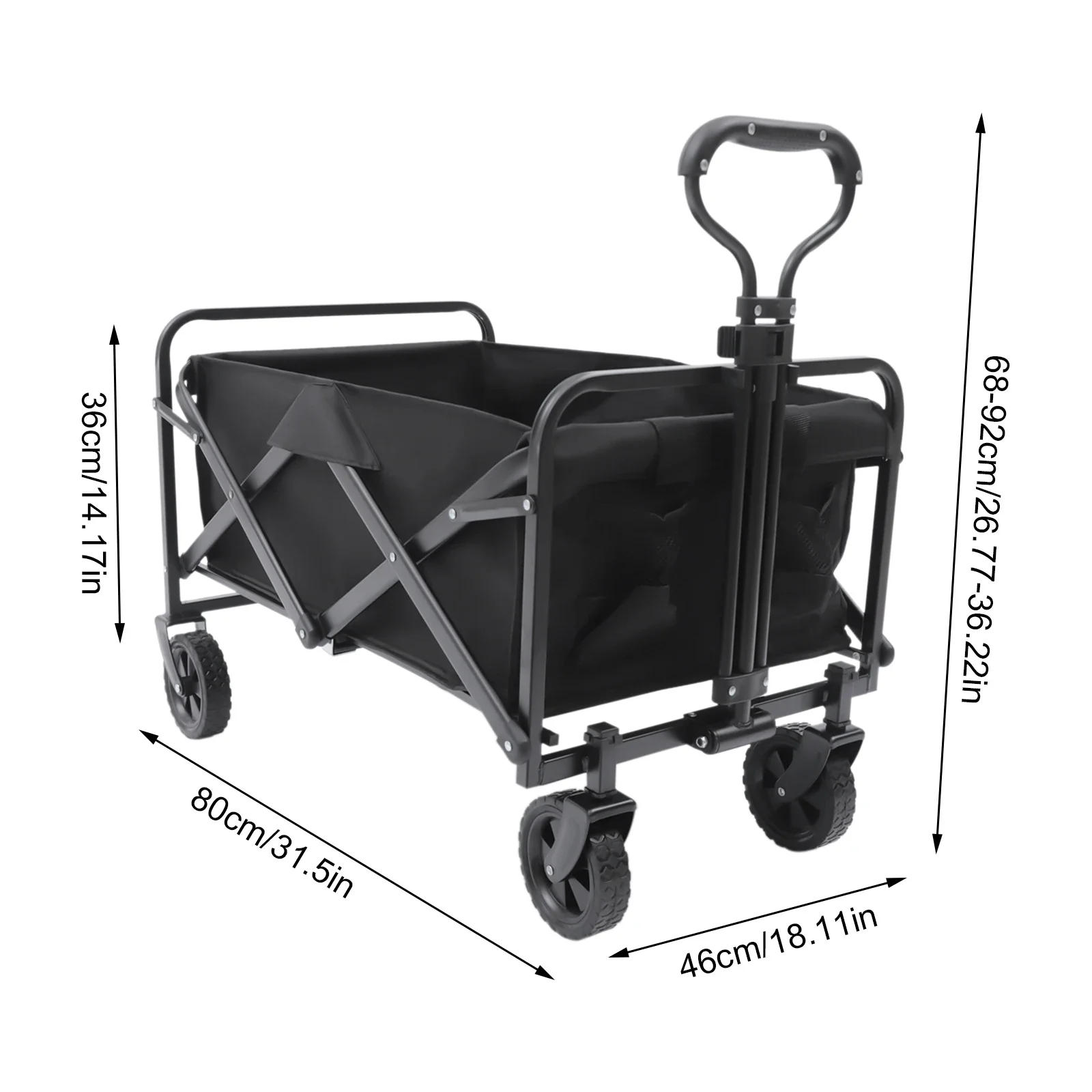 Small 5'' Rubber Wheel Folding Cart Camping Trolley Big Wheels Beach Trolley Cart W/ Adjustable Handle & Drink Holders