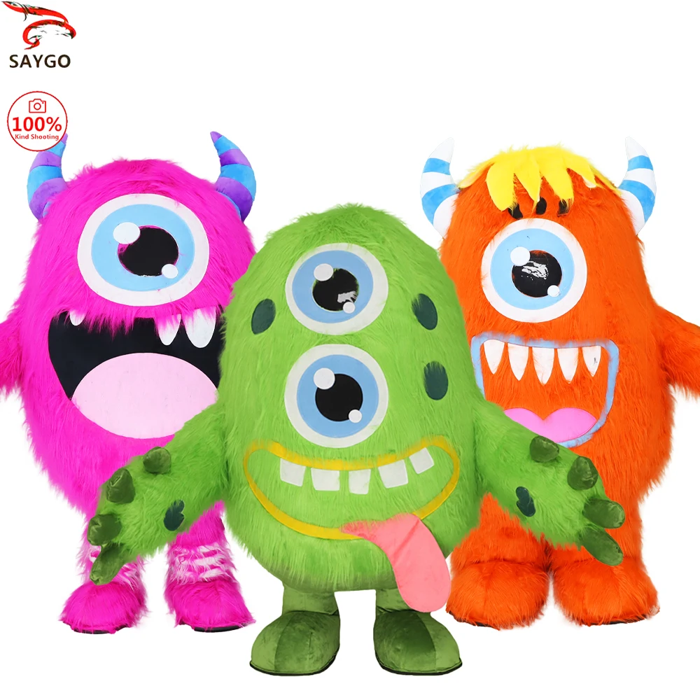 

SAYGO Double Eyed Green Haired Monster Inflatable Plush Costume Mascot Adult Character Cosplay Halloween Christmas Party Set