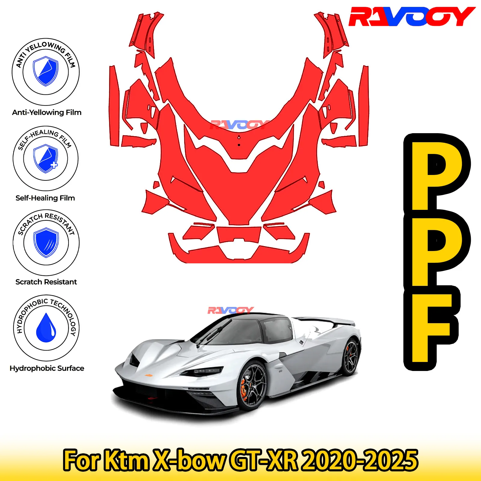 

For Ktm X-bow GT-XR 2020-2025 Glossy Matte Black Precut front PPF Kit Paint Protection Film