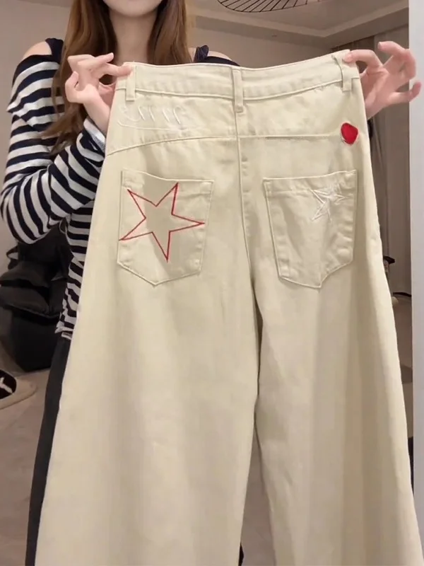 

Женские джинсы с высокой талией и широкими штанинами, американского кроя, из денима, для фигуры типа «груша», стройнящие, прямого кроя