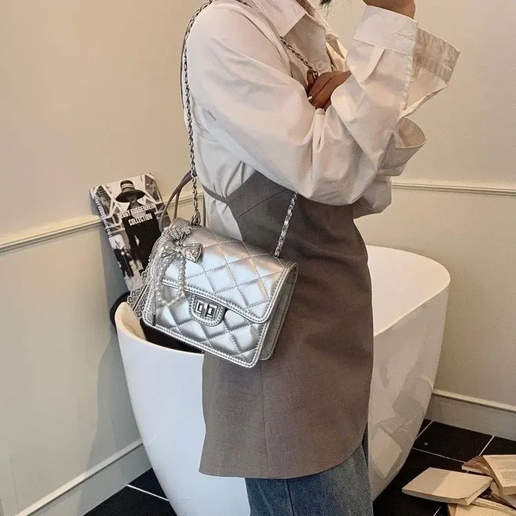 Primavera - Alla moda del 2025! Lusso - Grado da donna morbido - Pelle trapuntata - Catena a quadri - Borsa con tracolla in coreano - Stile-Fresh-Look-Small