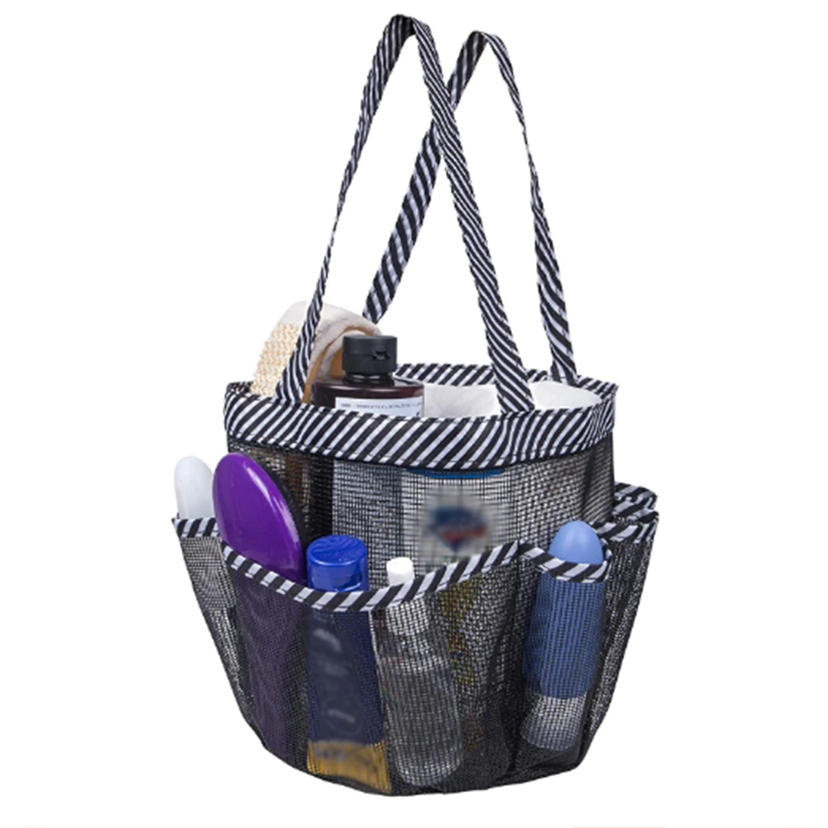 Striped toiletry bag Unisex Bathroom foldable mesh toiletry bag Portable multifunctional handheld bath bag