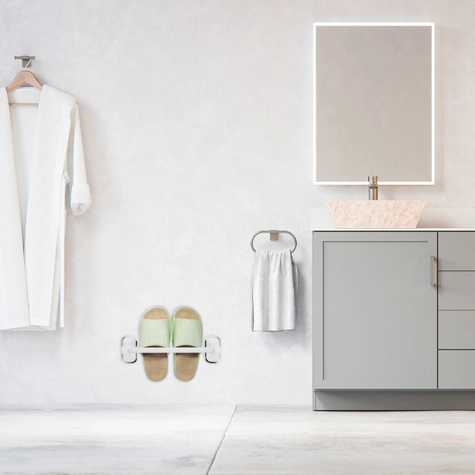 

Aluminum Wall Mounted Slippers Holders Small Bathroom Storage Rack Shoe Shelf Space Saver Kitchen Entryway Hallway Towel Hanger