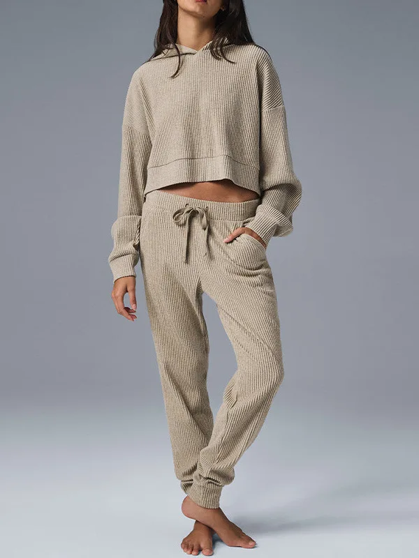 

Fitn Corduroy Hoodie Sweatpants Set Long Sve Long Pants Sportswear Casual Women's Ensemble Polyester Fiber Spring Season