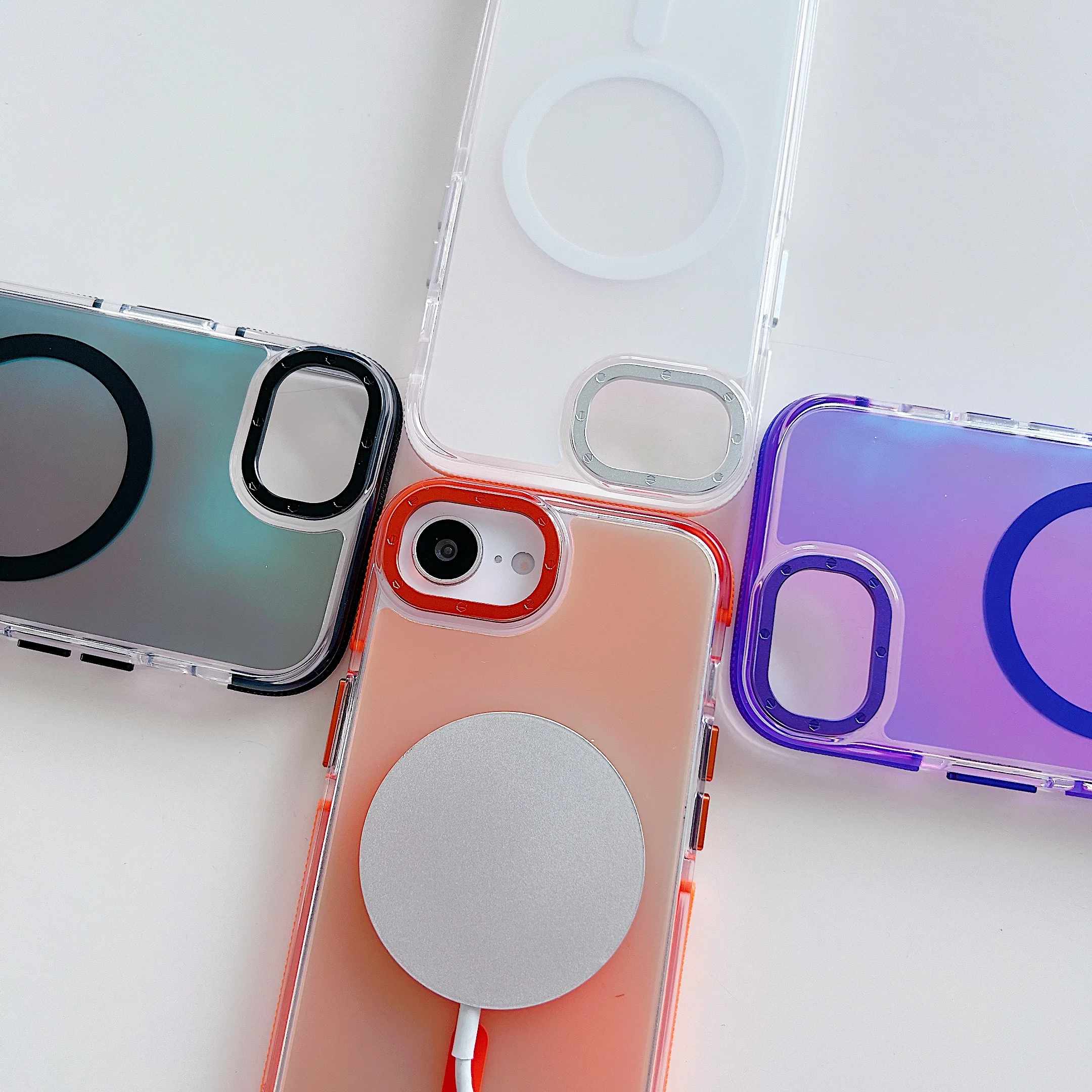 Colorful Magnetic Case For iPhone 16 Pro Max 16E Anti Yellow Cover For iPhone 16 Pro Wireless Charger Lanyard Hard Back PC Cover