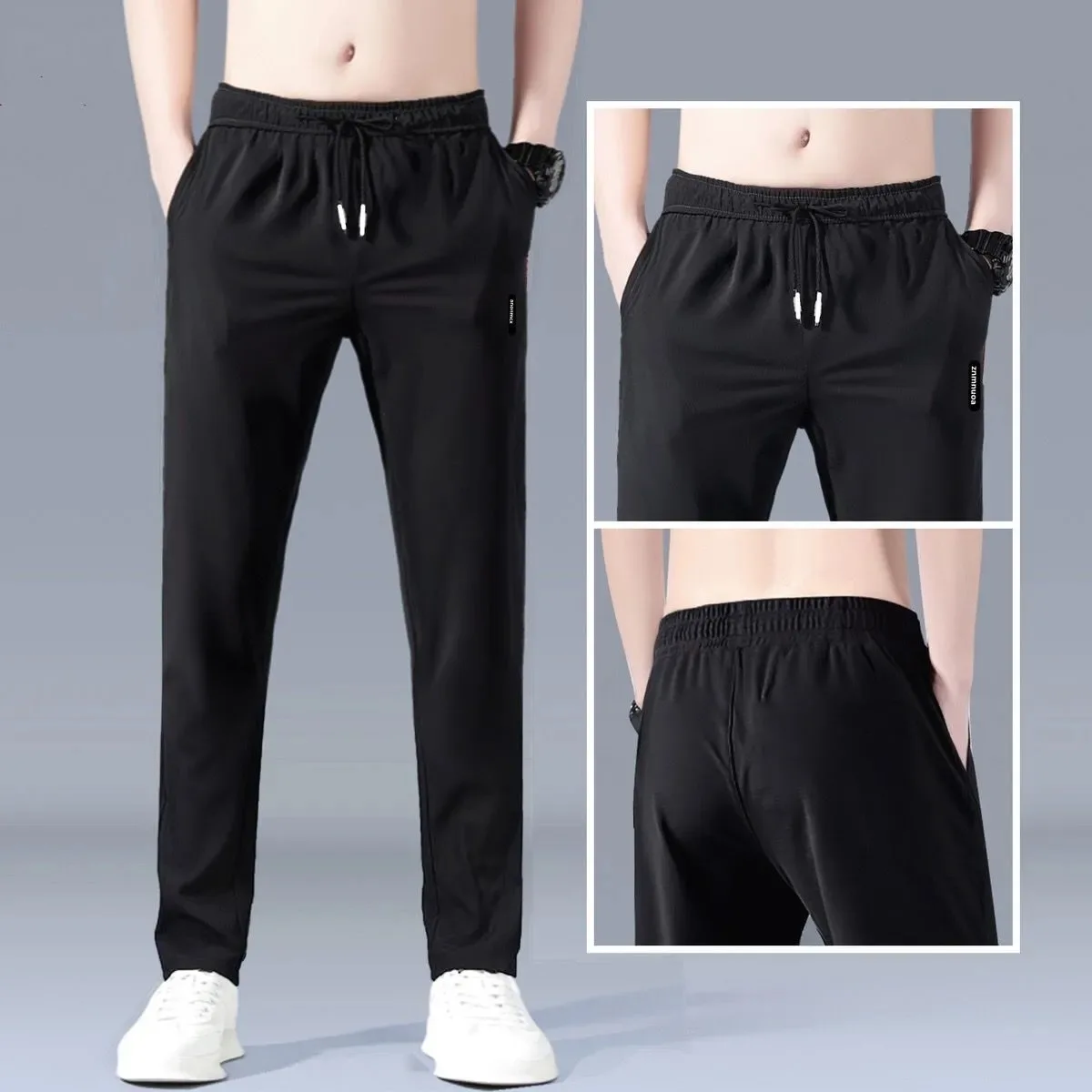 Ice Silk Straight Leg Thin Casual Sports Pants for Men Summer Workwear Loose Fit Comfortable Lightweight Cool Feeling