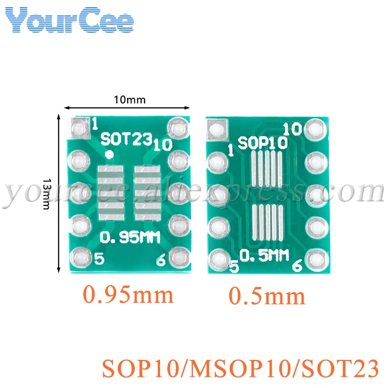 50 sztuk/10 sztuk SMD do DIP10 Pinboard UNAX 0.5mm/0.95mm do 2.54mm SOP10 MSOP10 SOT23 do DIP płyta adaptera PCB układ scalony